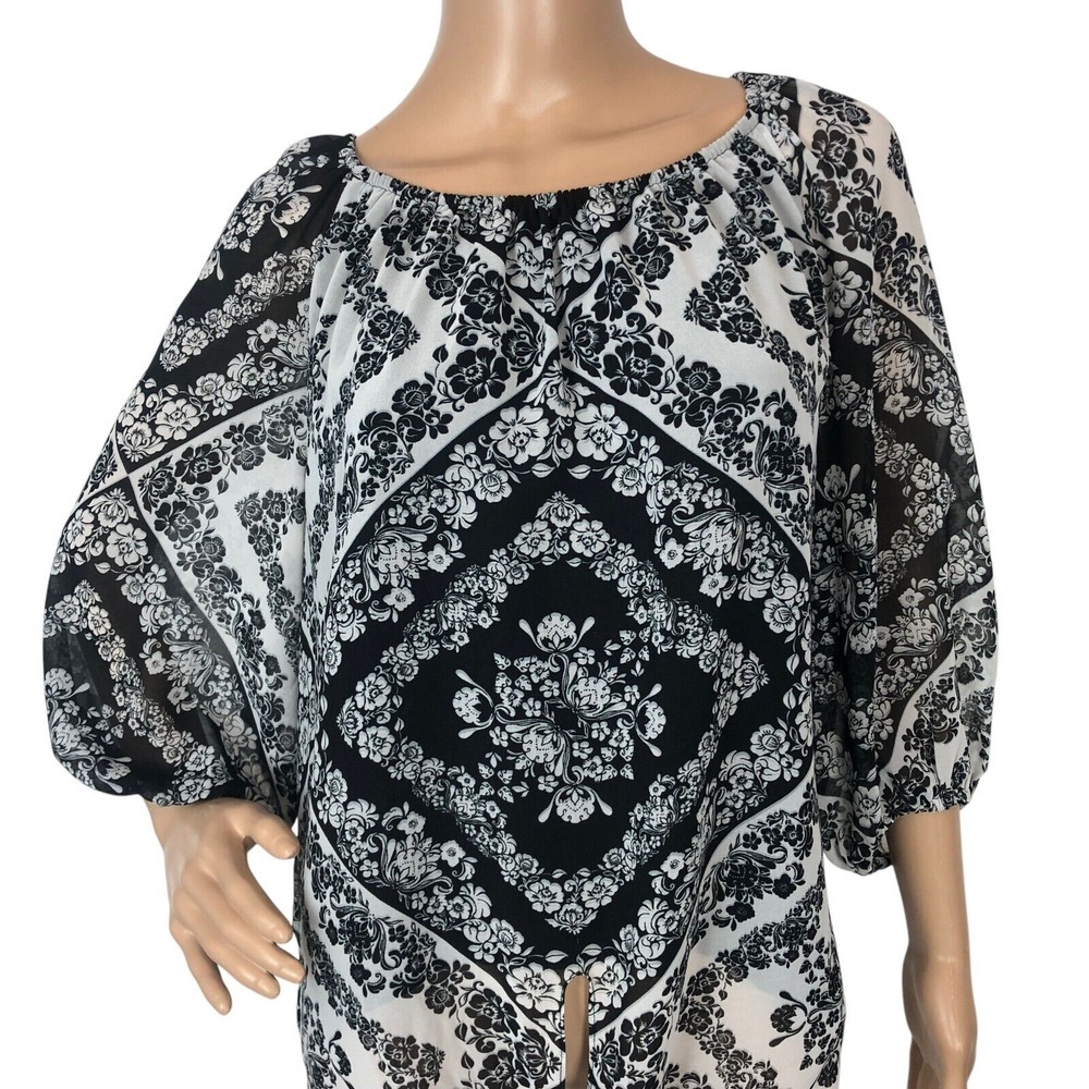 Calvin Klein Floral Bandana Print Top Shirt Size L Balloon Sleeve Boho Western - Picture 2 of 8
